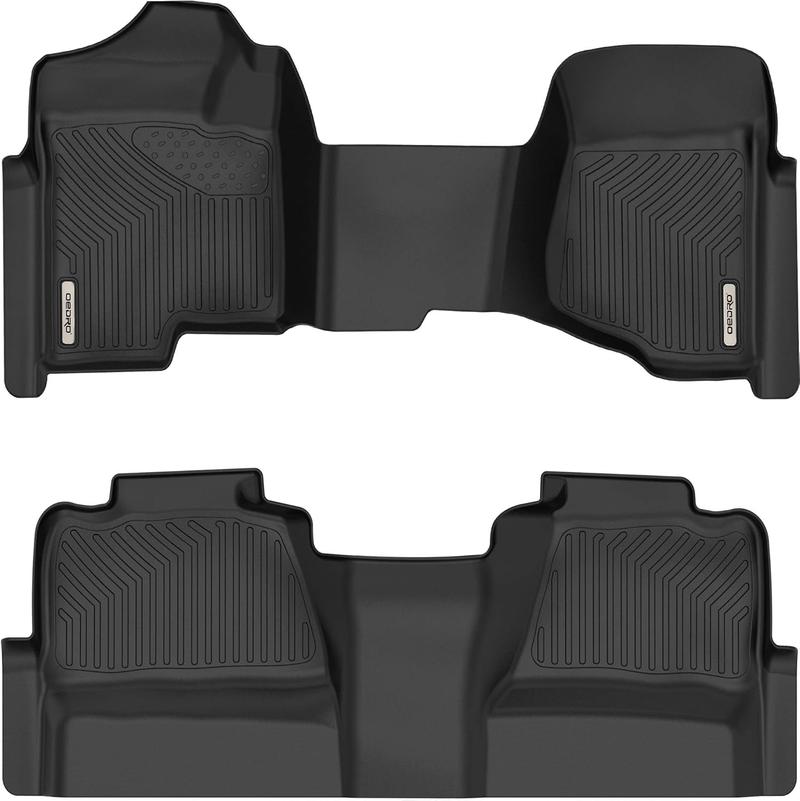 OEDRO Floor Mats Fit for 2007-2013 Chevy Silverado/GMC Sierra 1500 Crew Cab & 2007-2014 Chevy Silverado/GMC Sierra 2500HD/3500 HD Crew Cab (Without Storage Box), TPE All-Weather Floor Liners, 1st and 2nd Row