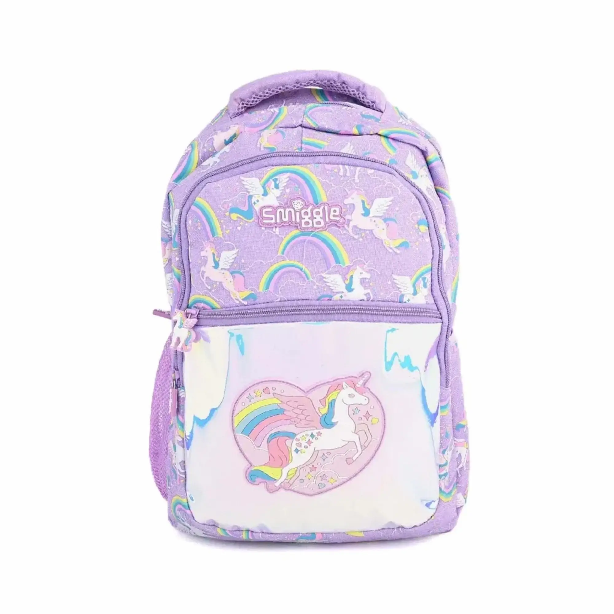 Smiggle Purple Unicorn School Backpack Rainbow Pegasus Bookbag Large Travel Bag for Girls