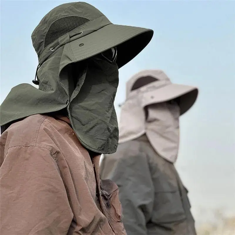 Fisherman's Hat, Summer Sun Protection Sun Hat, Men'sOutdoor Hiking Hat, Fishing Hat, Face Covering and NeckProtection All-in-One Hat, Wide-brimmed Sun Hat