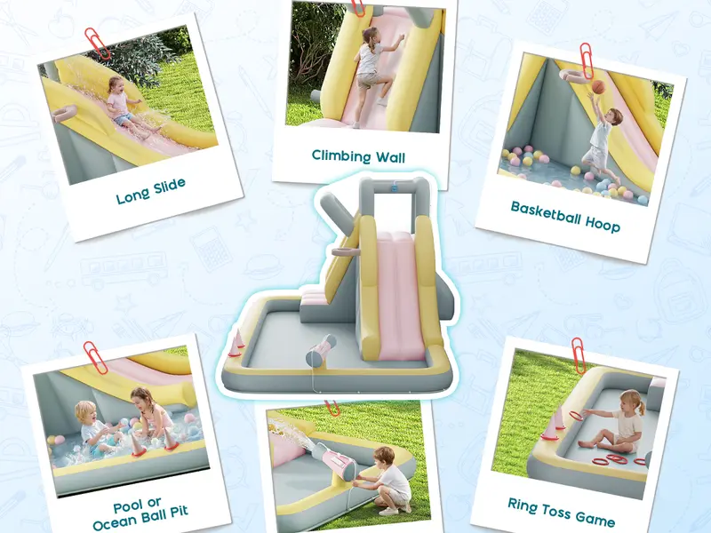 AMERLIFE Inflatable Water Slide Bounce House - Sports Toy for Toddlers with Jumping Area, Climbing Wall, Splash Pool, Water Gun, Included Air Blower (Ages 3-12, Backyard/Indoor Use, Automatic Button Inflate Deflate), Toys For Toddlers#TikTokShopFallDealsF
