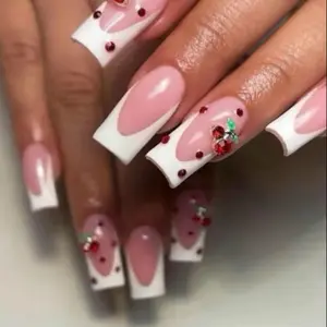 10 Pieces Medium Length Handmade Press On Nails with White French Tips for Manicure & Cutics