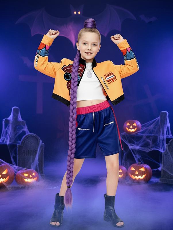 Kpop Demon Hunters Costume Rumi, Halloween Party, K-Pop Demon Hunters Costume Rumi Mira Zoey Outfit Cosplay Accessories, K-Pop Girls Cool Short Sleeve Crop Top Skirt Set, Mira Role Play Costume