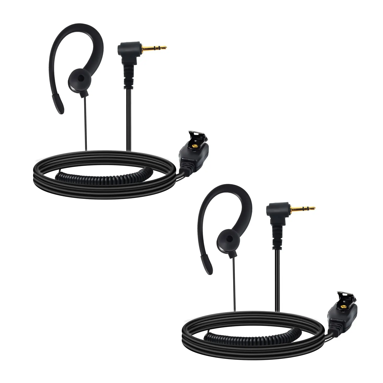 YNIBST All Black Walkie Talkie Earpiece w Microphone PTT,C-Shape Ear Hooks Two Way Radio Headset Hands-Free Clear Communication Compatible with Talkabout Radios Heavy-Duty for Security, Restaurant, Warehouse & Outdoor Use(2 Packs)