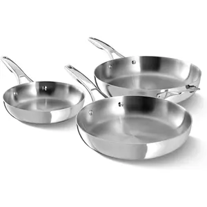 Calphalon Premier Polished 5-Ply Stainless Steel Cookware Set w/Turbo Heat Tech 3 Piece Frying Pan Set, Induction, Oven Safe 500F, Oven Safe 500F, PFOA Free, Polished Stainless Silver