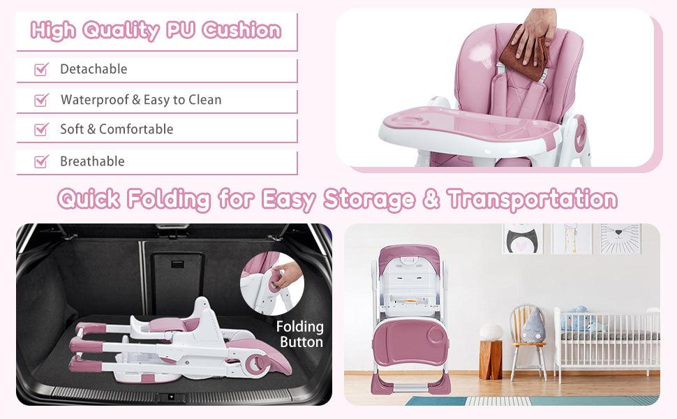 GARVEE Baby High Chair: Adjustable Height, Reclining Feature, Lightweight Aluminum Frame, Easy Clean Removable Tray, Foldable Design, Available in Lilac and Dark Gray, Ideal for Feeding and Playtime. GARVEE Baby High Chair: Adjustable Height, Reclining Feature, Lightweight Aluminum Frame, Easy Clean Removable Tray, Foldable Design, Available in Lilac and Dark Gray, Ideal for Feeding and Playtime.