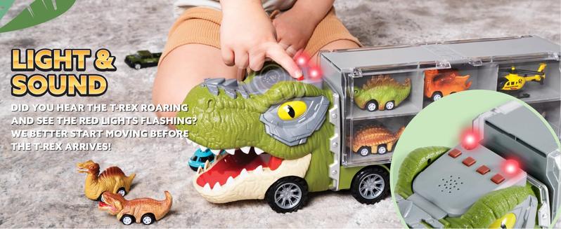 JOYIN 17inch 13 in 1 Dinosaur Transport Carrier Truck Set with 12 Pull Back Cars & 3 Die-cast Vehicles for Kids 3+ Year Old Boys Christmas Gifts Valentine's Day Gifts for Kids