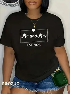 100% Cotton Mr and Mrs EST.2026 Matching Couple Newlywed Wedding T-Shirt