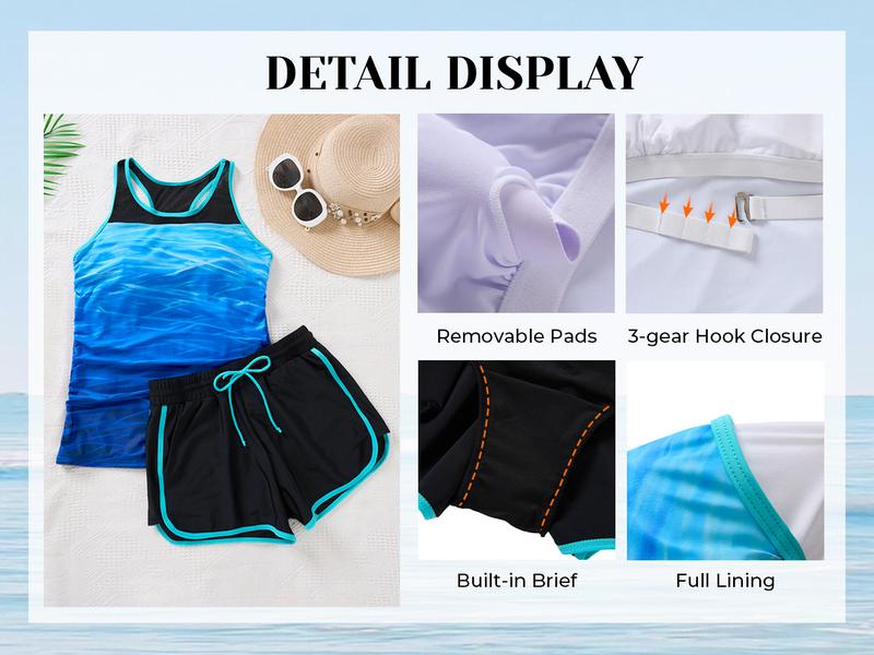 Aqua Eve Women Tankini with Shorts - Tummy Control Two Piece Swimsuit High Neck Bathing Suit with Pockets 2026 Swimwear