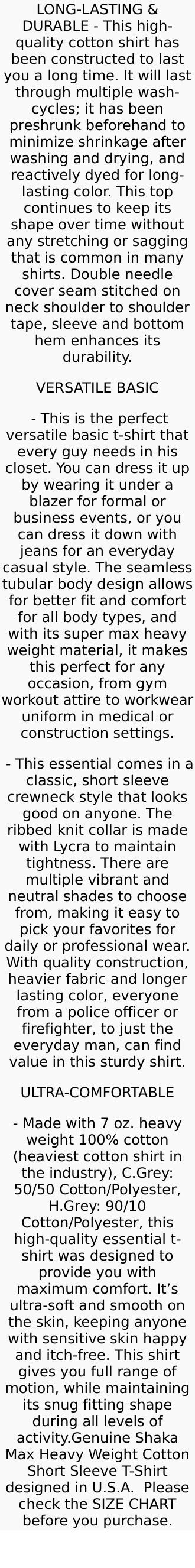 Shaka Wear 3 Pack Men's Crewneck T-Shirt 7.5 Oz Super Max Heavyweight Fitted Short Sleeve Casual Vintage Style Tops for Summer