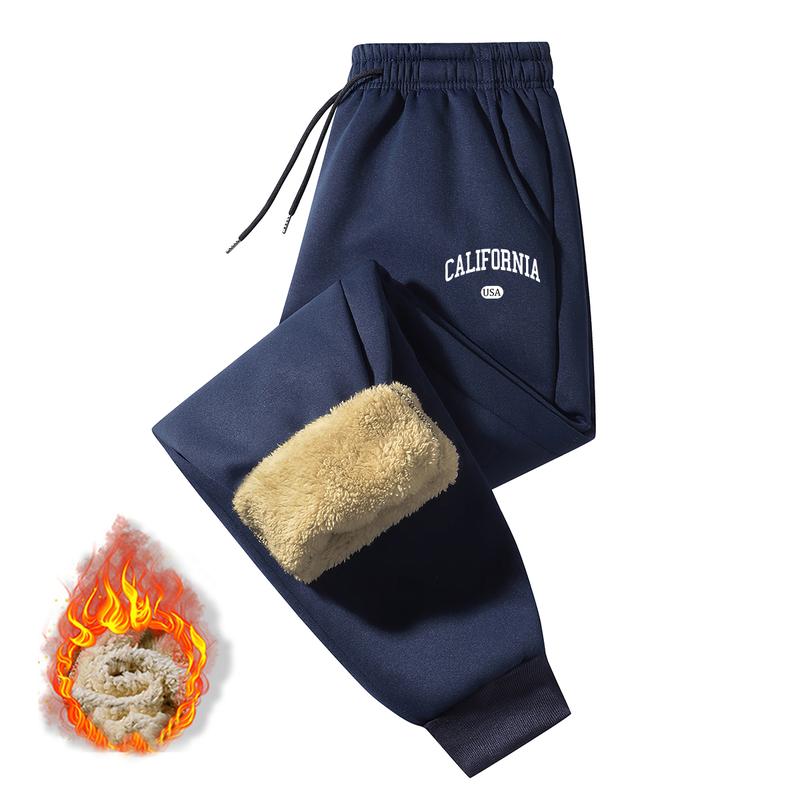 Men's winter fleece-lined thick sports pants with printed fleece, fashionable trendy streetwear, warm and comfortable, suitable for winter wear, everyday casual, a winter essential.