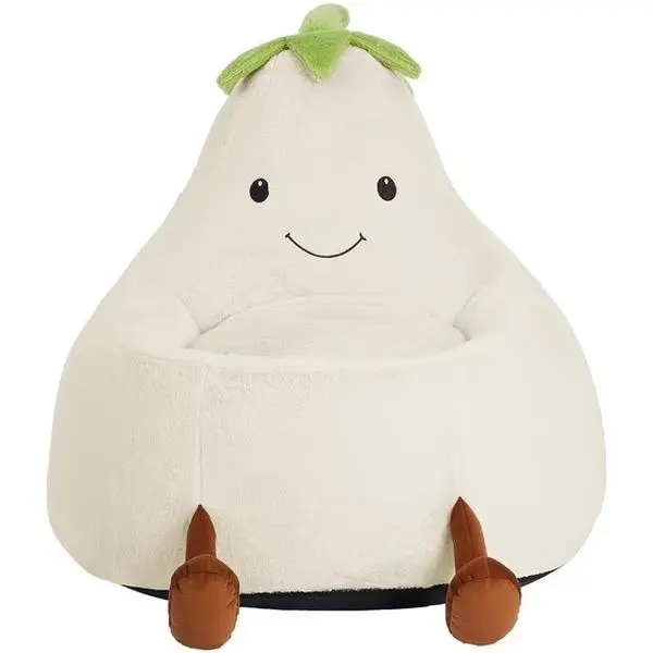 24in Bean Bag Chair, Soft Faux Rabbit Fur Fabric, Cute Eggplant Lazy Chair for Kids, Living Rooms Side Storage Pockets Picture Books
