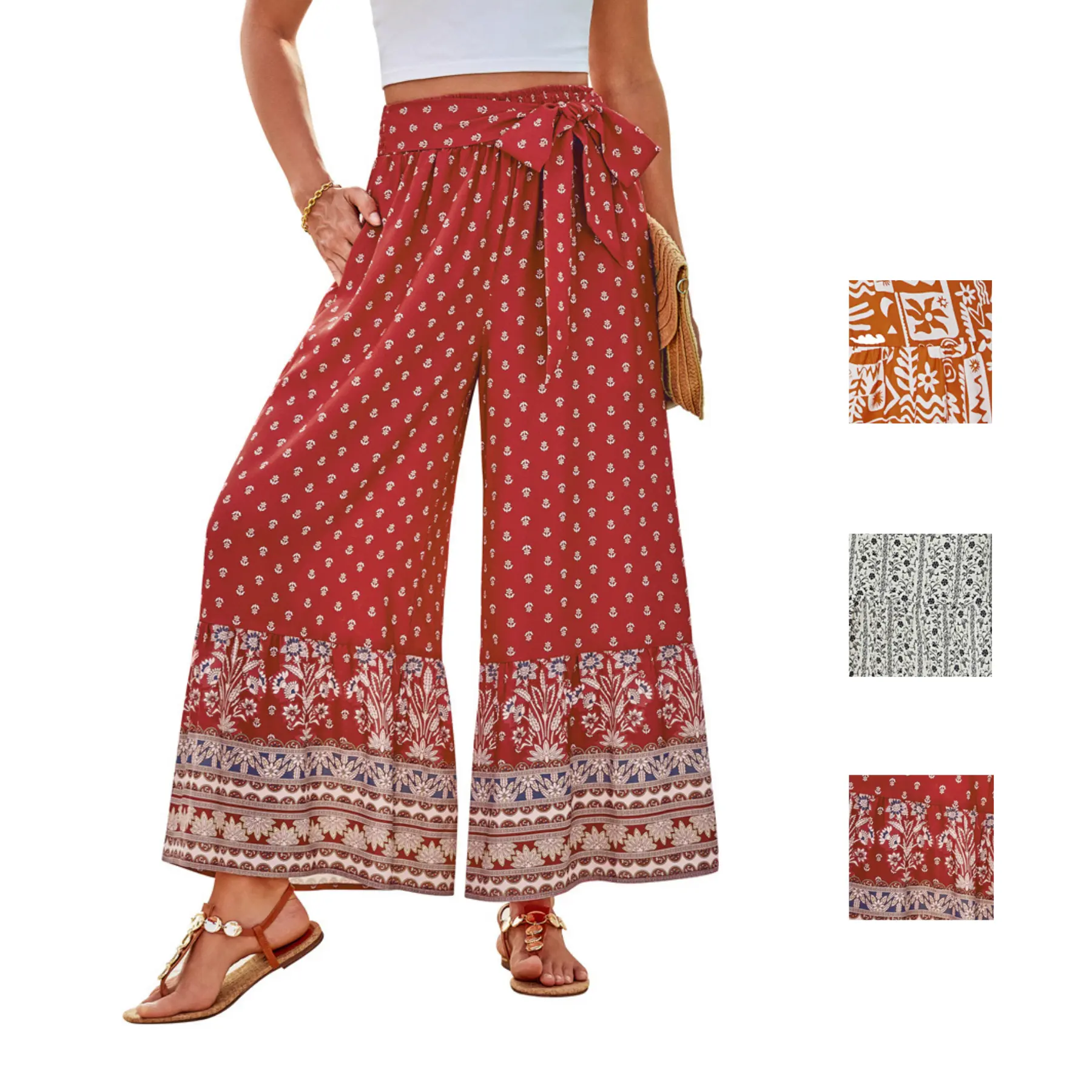 【New Arrival】Grace Karin vacation pants  Bohemian loose resort trousers in a trendy comfortable fabric
