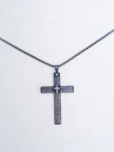 Black pure black stainless steel cross pendant necklace, Bible statement engraved necklace, fashion jewelry for men and women, suitable for parties, daily decoration, and a fashionable and exquisite full set of accessories for birthday gifts, stainless st