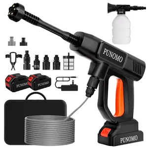PUNOMO Cordless Pressure Washer 800W Motor 5.0Ah Battery 480L/H Output 16.5ft Hose 2 Nozzles for Car Home Garden Cleaning & Watering