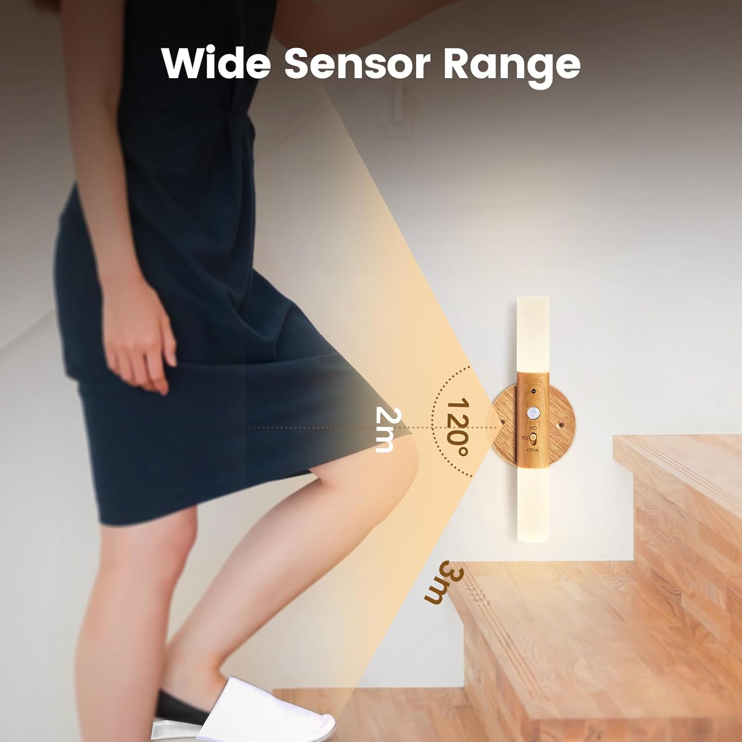 LED Motion Sensor Night Lights Magnet Body Hallway Lamp Rechargeable LED Wall Sconces Magnetic 360° Rotation Corner Portable for Stairway Bedroom Battery Powered