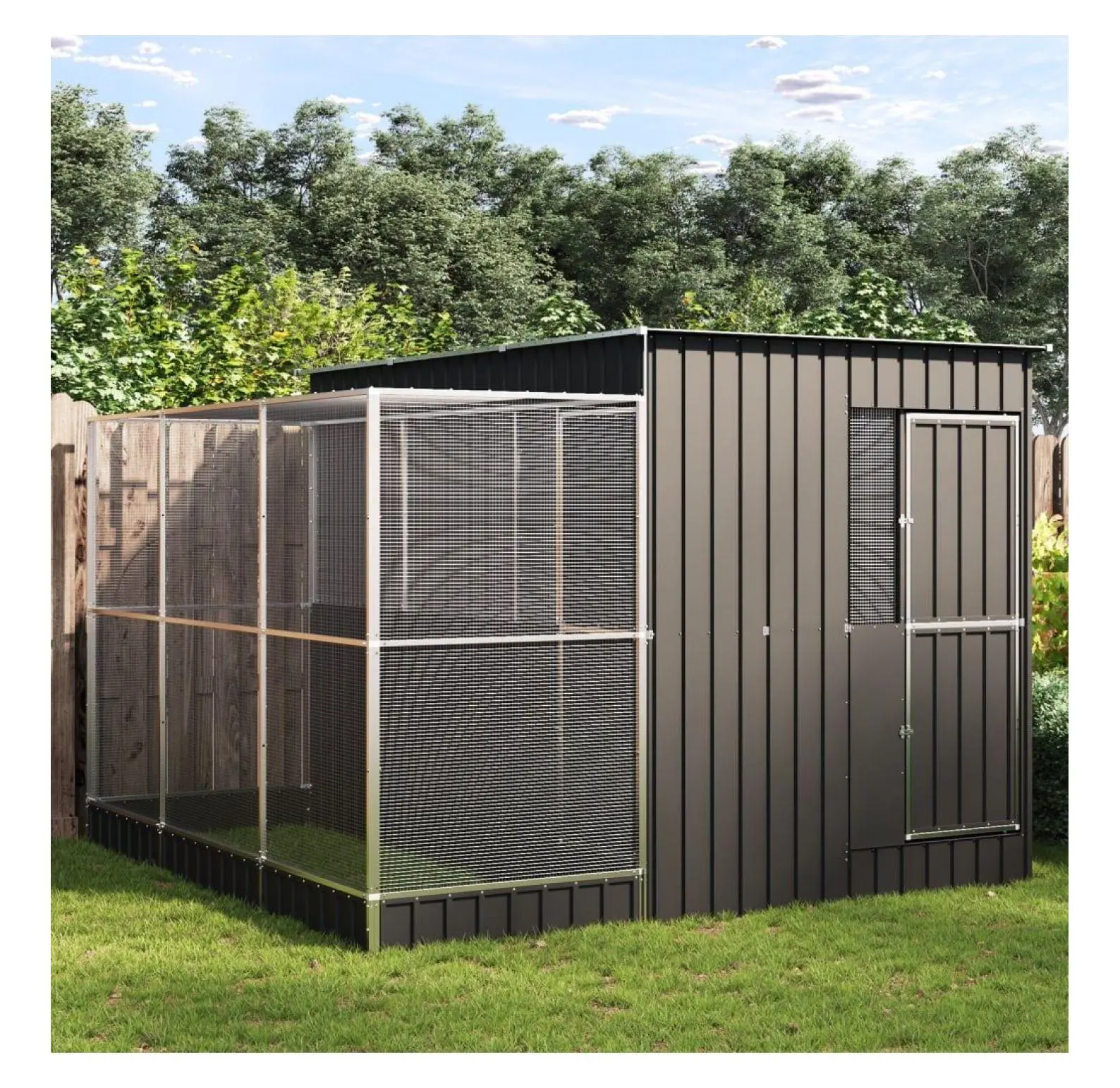 Galvanized Steel Aviary Cage - Large Silver-Anthracite Outdoor Pet Enclosure, Industrial-Style Secure Housing for Budgies, Parrots