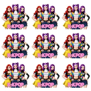 Set of 9 Iron-On Transfers Featuring Colorful Outfits from a K-Pop Group, Designed for Easy Heat Application on Clothing, T-Shirts, Jeans, Backpacks, Hats
