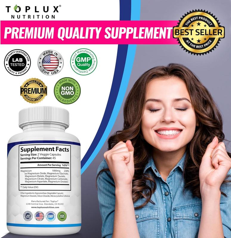 3 Bottles of Magnesium Glycinate Complex Supplement 8 in 1 magnesium- Magnesium Glycinate, Citrate, Malate, High Absorption Vegan Magnesium Supplement ,Complete Chelated Mineral Supplement  magnesium complex for women