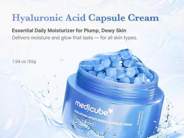 [medicube] Hyaluronic Acid Capsule Cream | Daily Facial Moisturizer for All Skin Types | Moisture Recharge & Calming with Hyaluronic Acid, Panthenol & Ceramide | Korean Skincare, K-beauty | 1.94oz