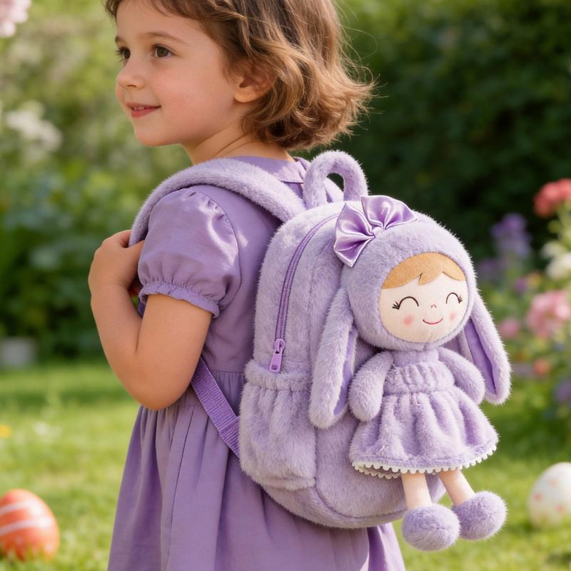 Gloveleya Easter Bunny Backpack for Toddlers - 11" Plush Doll Backpack with Detachable Rabbit Toy, Soft Stuffed Animal Bag for Girls 2-6 Years Old, Ideal Easter Basket Stuffer & Birthday Gift