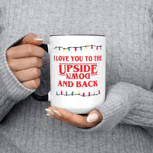 I Love You To The Upside Down Ceramic Coffee Mug, Stranger Things Christmas Ceramic Coffee Accent Mug