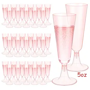 100Pcs 5oz Clear Pink Plastic Champagne Flutes, Disposable Clear Plastic Champagne Wine Cups Assemble Champagne Cups for Party Wedding Cocktail Cups