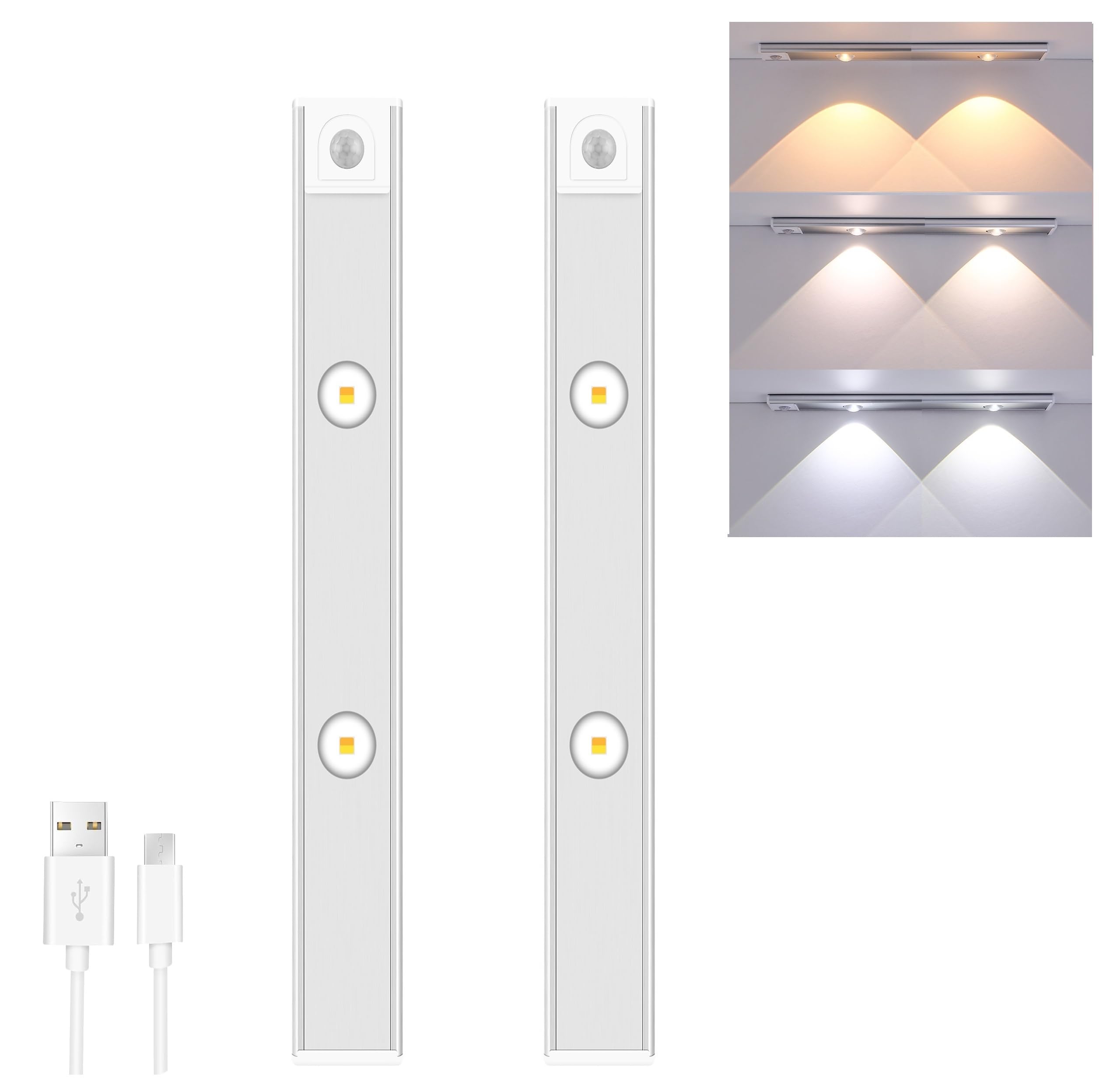 Motion Sensor LED Under Cabinet Light, USB Rechargeable LED Night Light with 3-color Temperature, Dimmable LED Wall Sconce for Indoor Kitchen Stair Modern Night Lights，Bedrooms & Wardrobes，2026 New Year's Gift