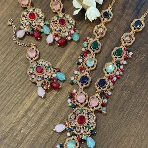 Multicolor Stone Necklace Set  Earrings with tikka