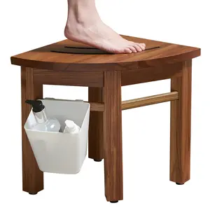 Utopia Alley SF03TK 12'' Teak Shower Stool for Shaving Legs, Corner Shower Stool for Inside Shower, Waterproof Teak Shower Bench for Bathroom, Small Wood Shower Stool for Foot Rest, Indoor or Outdoor Use