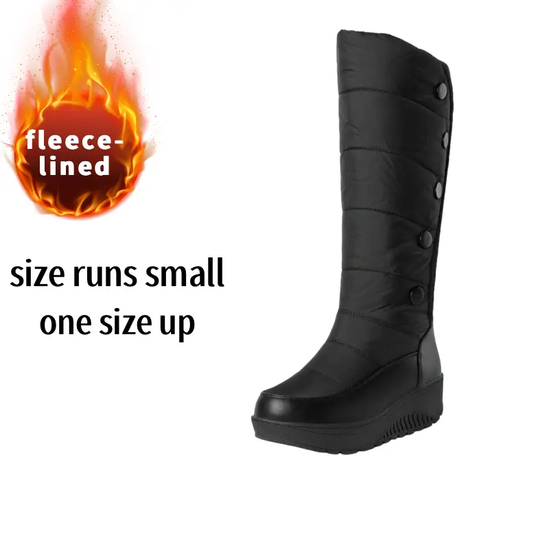 AMINUGAL Women's Waterproof Quilted Knee-High Winter Boots - Slip-Resistant, Round Toe, Button Closure, Comfortable Fit, Rubber Sole, Outdoor Walking Shoes, Long Leg Coverage Daily Footwear