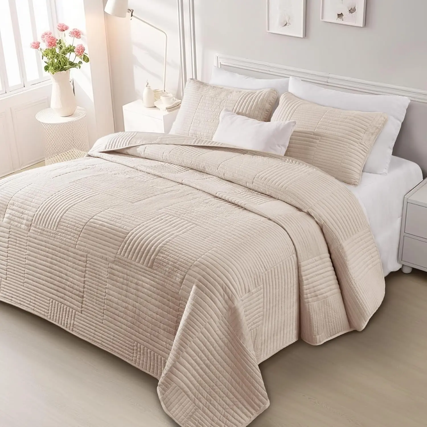【backtoschoolday】Whale Flotilla Quilt Set, Soft Lightweight Quilts Bedspreads Coverlet with Striped Pattern, Bedding Sets with Pillow Sham, Reversible Bed Cover for All Seasons
