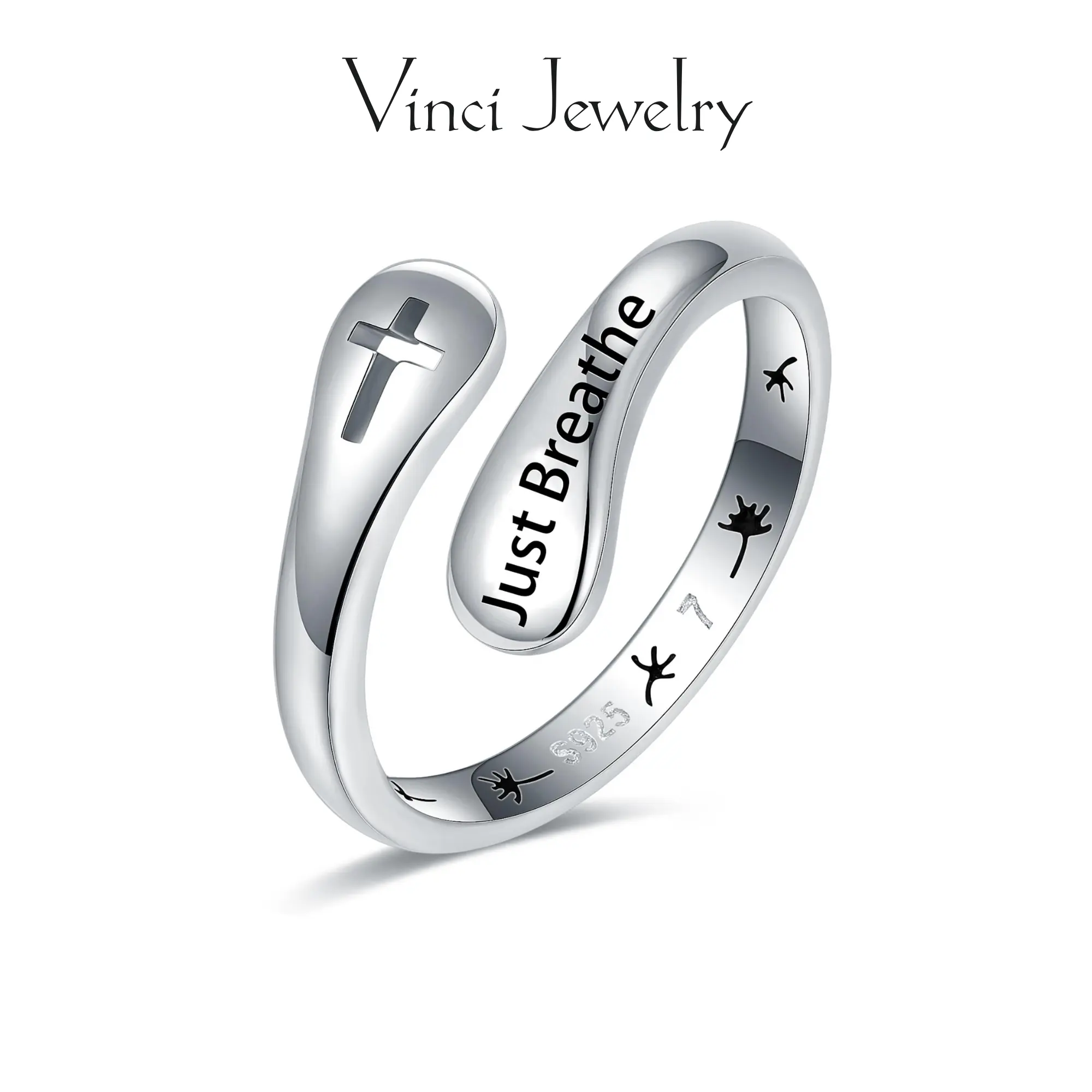 925 Just Breathe Open Ring Sterling Silver Anxiety Fidget Ring, Hypoallergenic Cross Adjustable Ring, Perfect for Daily Wear and Suit, Simple Unisex Gifting Friend with Gift Box Comes With Gift Box