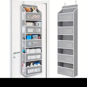 Door Storage Box, Hanging Door Storage Box With 5 Large Capacity Pockets | Anti-Tilt 44 Pound Load Back Of Door Storage Box For Bedroom, Bathroom, Pantry, Children's Room Storage And Collection Use Over The Door Pantry Organizer