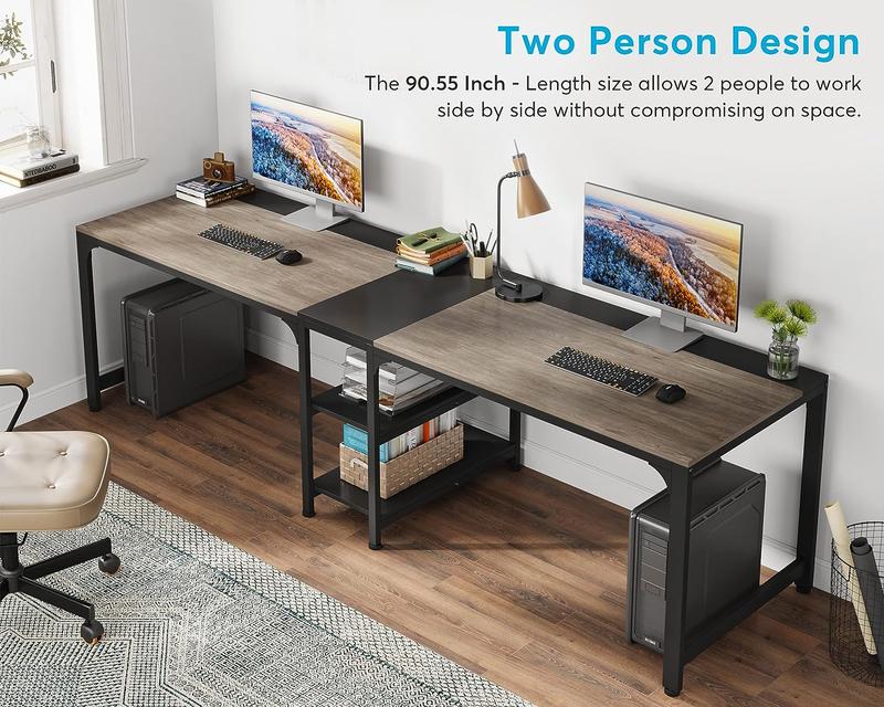 【BTS ONLY】Tribesigns 90.55'' 2 Person Computer Desk with Storage Shelves