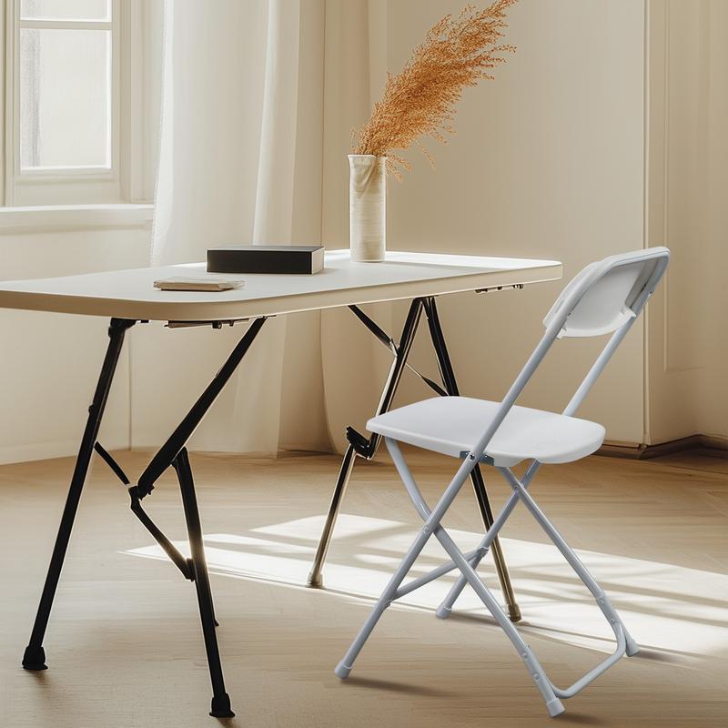 Karlhome 4/6/10 Folding Chairs, White & Black, Steel Frame, 350lb Capacity, Available in 4/6/10 packs for indoor/outdoor events, weddings, parties, gathering