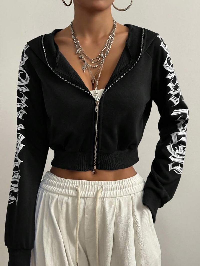 Gothic Streetwear Zip Up Hoodie for Women . Red Cropped Hoodie with Bold Letter Embroidery . Trendy Urban Style .Y2K Aesthetic Hooded Jacket . Baddie Fashion Statement Outfit