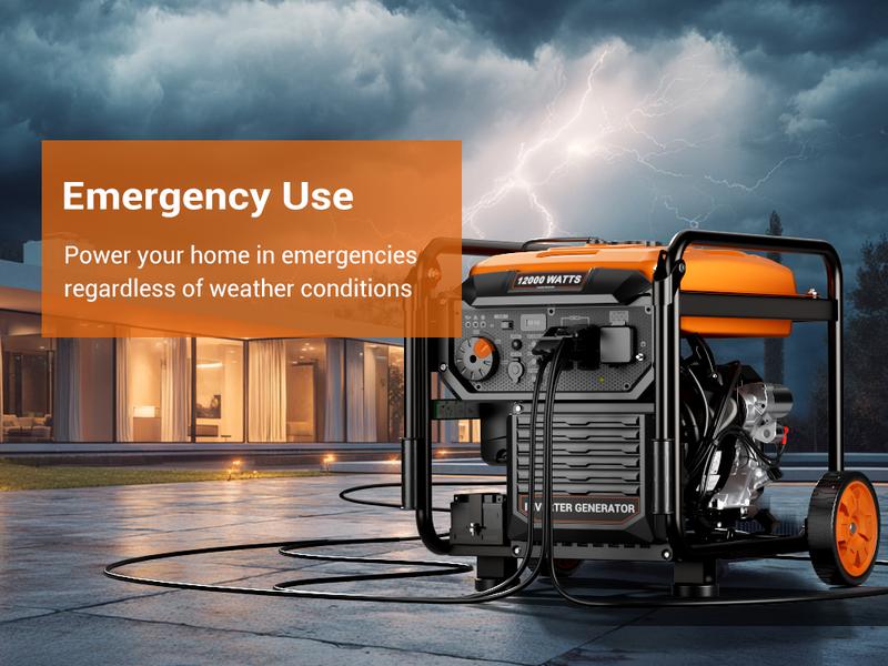 Efurden 12000-Watt Inverter Generator, Portable Generator Gas Powered with Electric Start for Home Backup, RV Ready