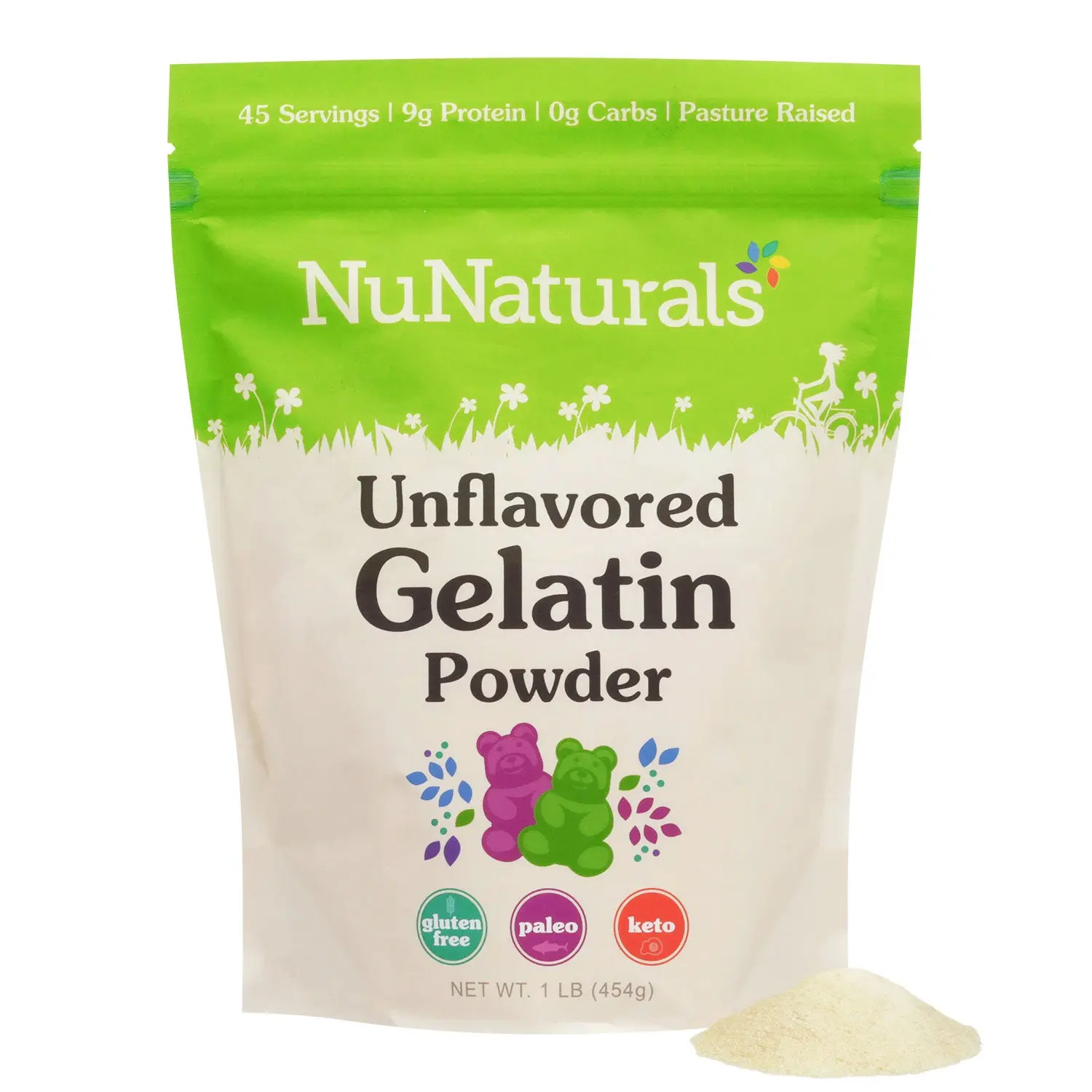 NuNaturals Unflavored Gelatin Pasture Raised Protein Source - Great for Healthy Gummies, Baking & More, Sugar Free Gelatin