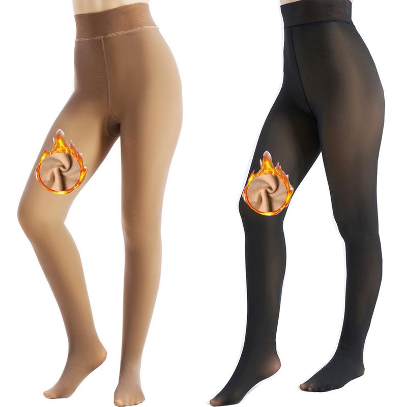 EOJN Womens Fleece lined Tights, Ladies Warm Pantyhose Leggings Thick translucent Stretchy Winter stockings For Women Minimalist Warm-lined Basic Tights Slim,Everyday fashion,2 Pcs