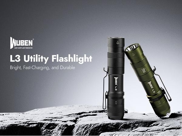 WUBEN L3 3000 High Lumens Rechargeable Outdoor Flashlight – USB-C Fast Charging , IP68 Waterproof, 7 Modes (Strobe/SOS) – EDC Flashlight for Camping, Emergency,  Home, TiktokShopBlackFriday