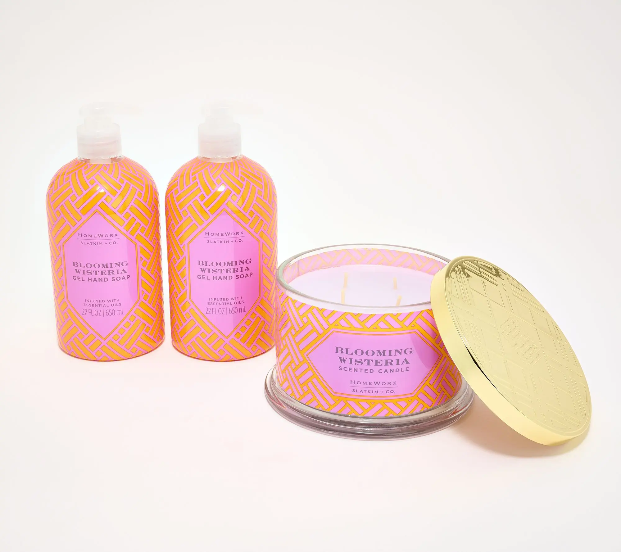HomeWorx 18oz Candle & S/2 22oz Soap Blooming Wisteria