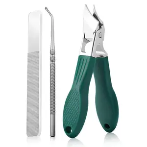 3-Piece Green Eagle Beak Nail Clipper Set -Thick Nail Clipper, Ingrown Toenail Lifter & NailFile |Heavy-Duty Pedicure Kit for Thick &Ingrown Nails, Stainless Steel Grooming Toolsfor Home or Travel