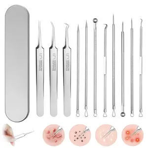 Pimple Popper Tool Kit 11 Pcs Blackhead Remover Comedone Extractor Kit with Box for Quick Easy Removal of Pimples Blackheads Zit Forehead Facial Nose Stainless Steel Precision Ergonomic Design - Ingrown, Acne