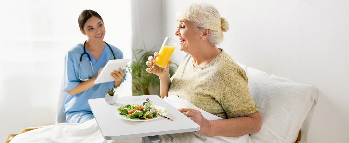 Indoor Furniture Table & Desks Overbed Bedside Table with Wheels, Adjustable Hospital & Home Use Bed Table, Rolling Laptop Table, Mobile Standing Desk