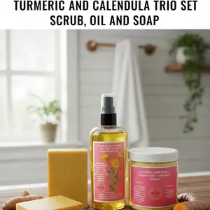 Turmeric, Lemon And Honey Trio Set - Scrub, Soap And Oil Brightening Body Care