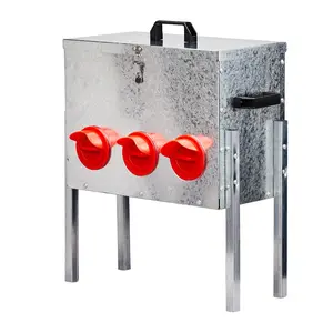 Automatic Chicken Feeder Rodent Proof 6 Ports Large Capacity Metal Poultry Feeder with Legs and Lid Galvanized Steel for Hen Coop