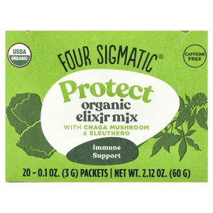 Four Sigmatic Protect, Organic Elixir Mix With Chaga Mushroom & Eleuthero, Caffeine Free, 20 Packets, 0.1 oz (3 g) Each