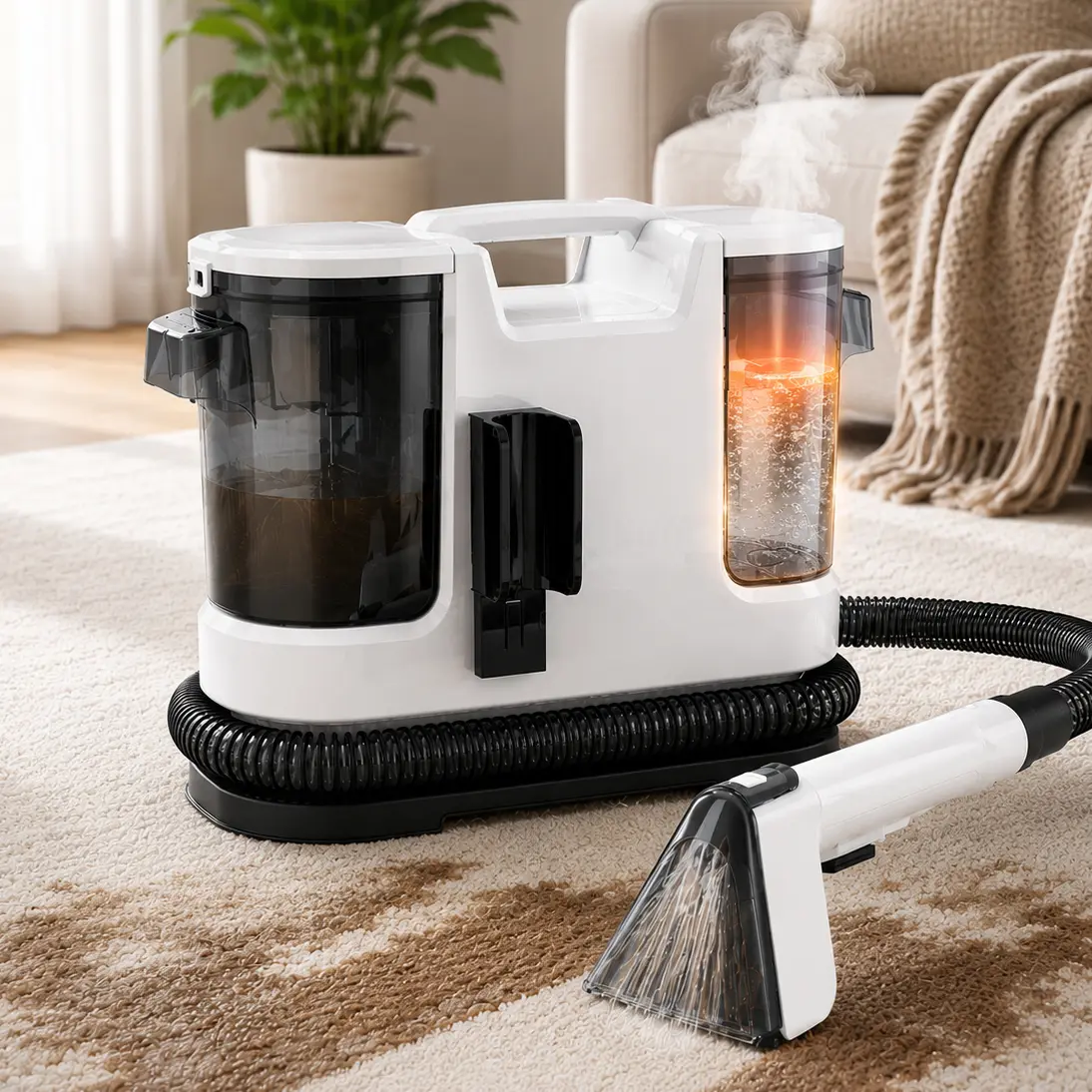 Lubluelu Portable Carpet Cleaner Machine, Hot Water Upholstery Cleaner with15KPa Powerful Suction, 10s Fast Heating, 1.75L Dual Water Tanks for Couch, Sofa, Mattress, CCar Interior & Pet Stains