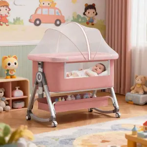 3 In 1 Baby Bassinet Bedside Rocking Crib With Lockable Wheels Waterproof Mattress Adjustable 6 Heights Portable Newborn Infant Sleeper