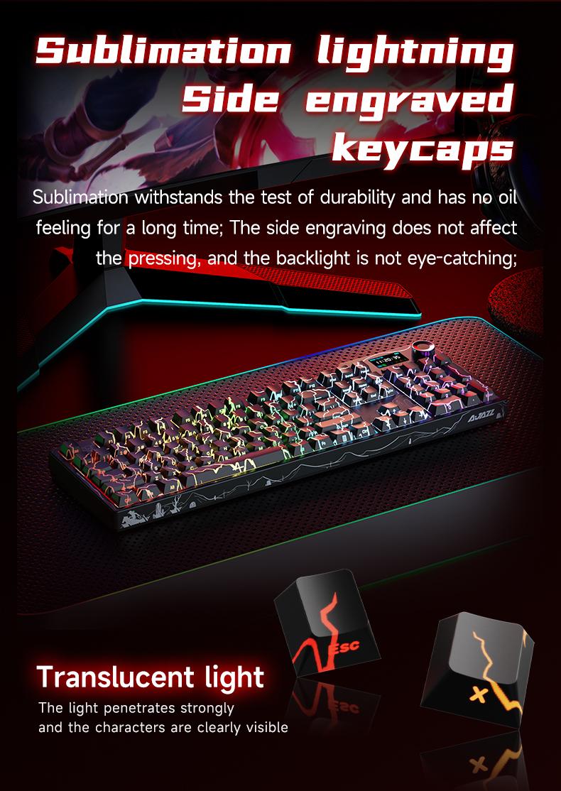 Ajazz AK35I V4 QMK Full-Size Wireless Ergonomic Mechanical Gaming Keyboard with Rotary Knob and Smart Screen Numeric Keypad. The perfect choice for both gaming and office use. Cream-colored keyboard. Christmas gift.